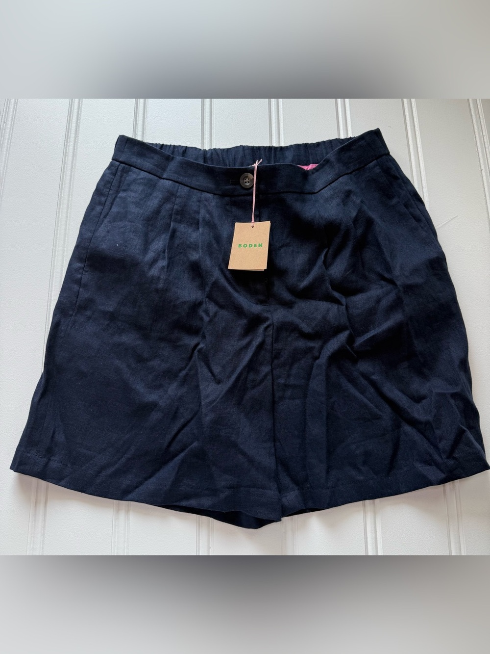 Boden Women's US 10 Dulwich Linen Shorts 4" Inseam Navy Blue NEW
